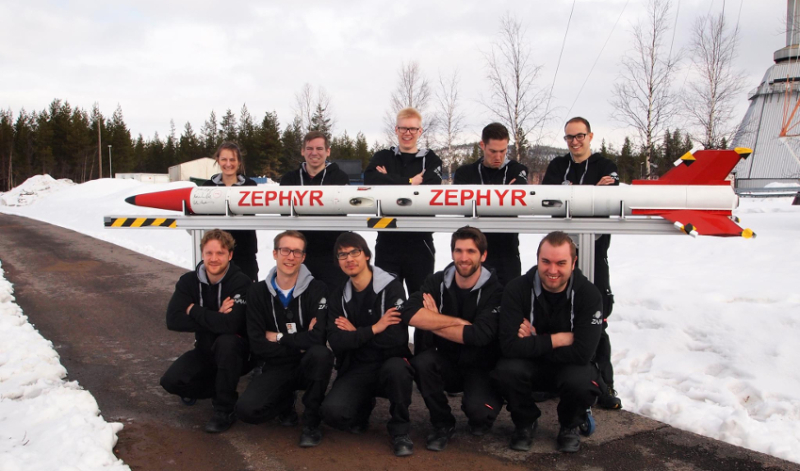 The ZEpHyR team with its rocket at the space centre